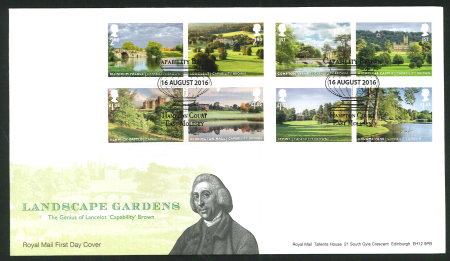 2016 - Landscape Gardens First Day Cover - Hampton Court East Molesey Postmark